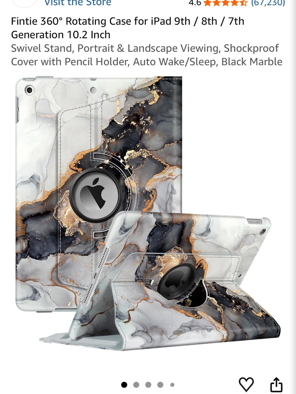 Apple iPad Case - Marble Black & Gold Rotating Cover